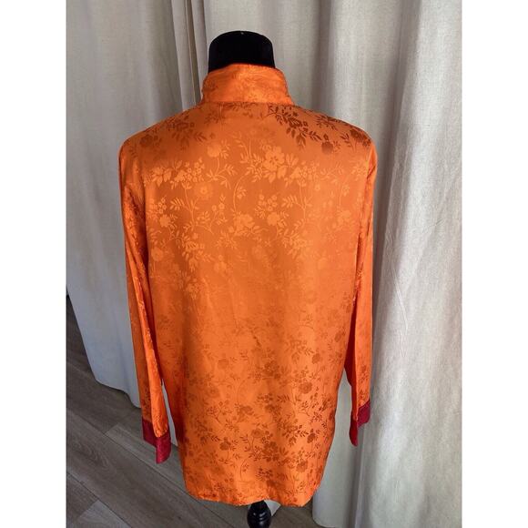 BLOOMINGDALES VINTAGE SILKY ORANGE/RED PAJAMA TOP /JACKET - Picture 6 of 9